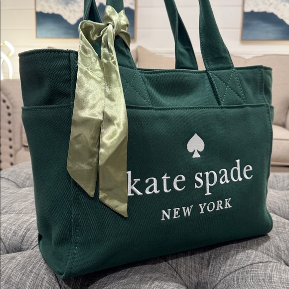 Kate Spade Bag Jett Green Canvas Large Tote - Picture 3 of 17